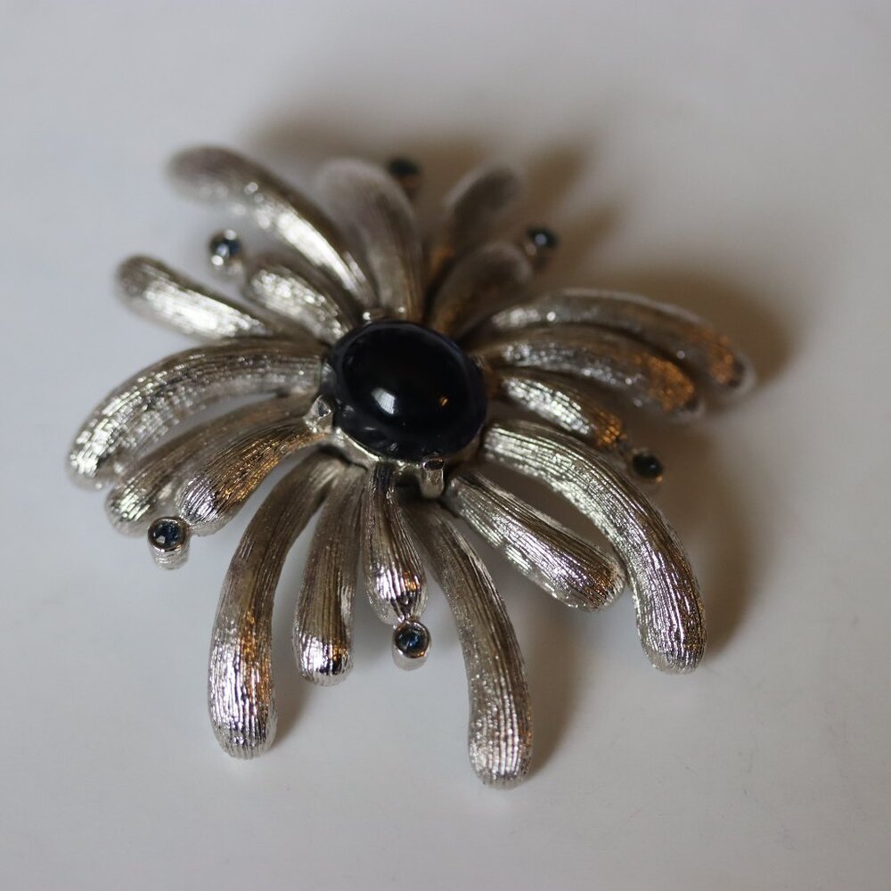 Signed Eisenberg Ice Starburst Brooch Blue Cabochon